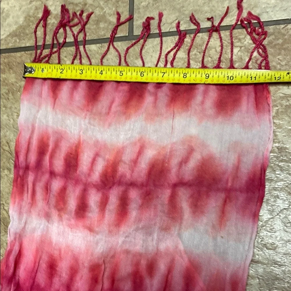 Vibrant Pink and White Tie-Dye Scarf with Fringe Fall Lagenlook Summer Fall